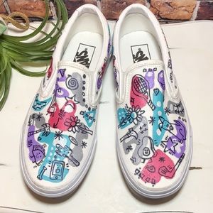 💙Vans Canvas Hand painted Christmas Edition Slip On Shoes